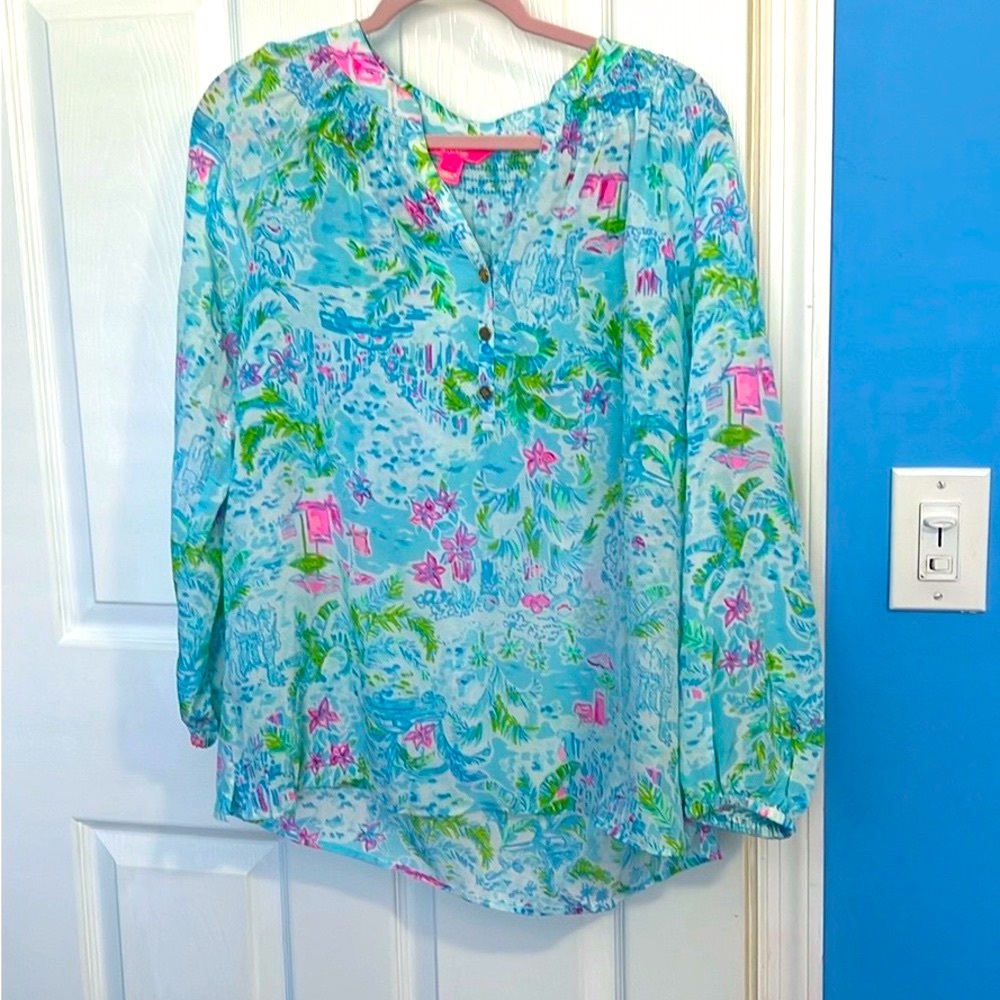 Floral Blue and Pink Lilly Pullitzer top